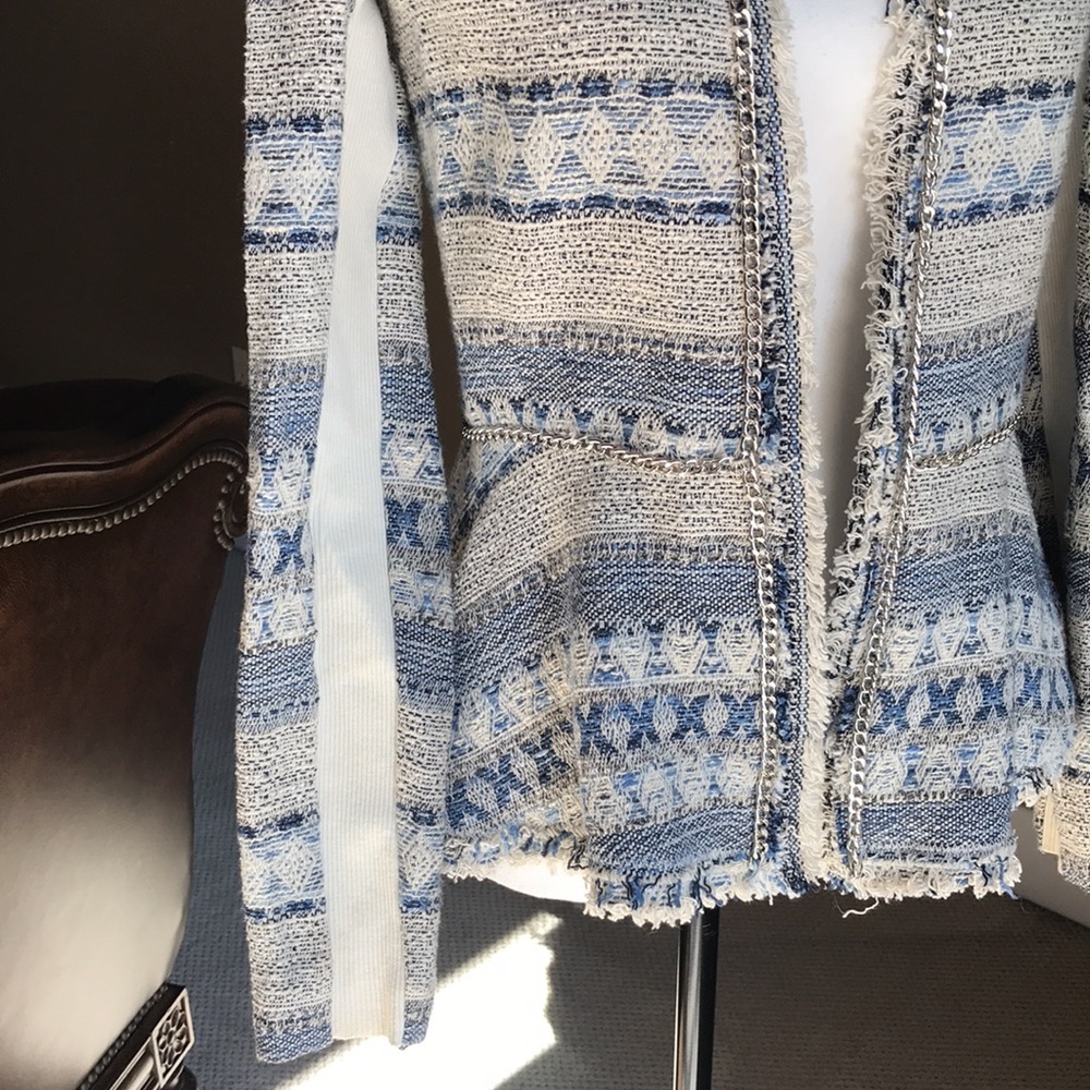 Rebecca Taylor Blue and White Textured Blazer - Picture 9 of 12